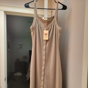 Entro Tan Ribbed Midi Tank Dress